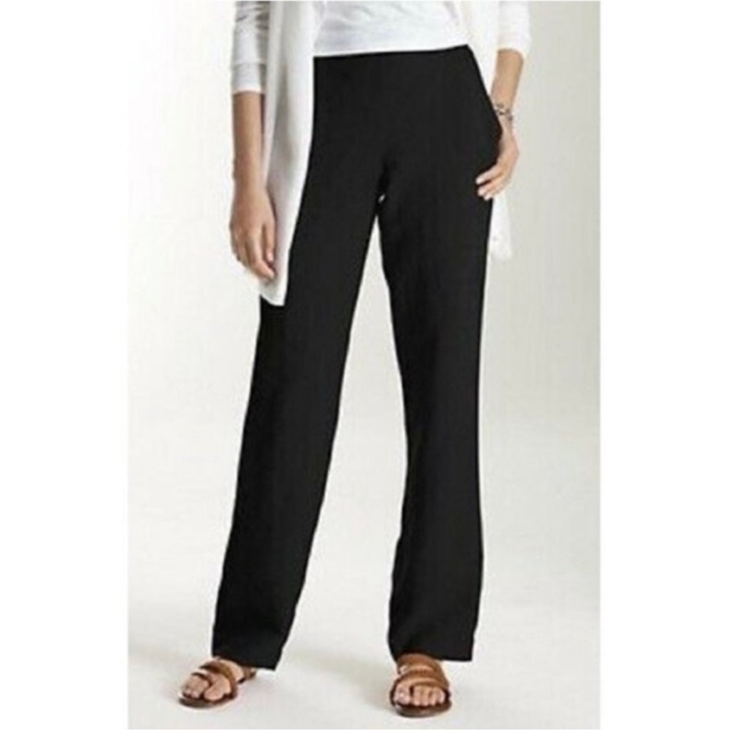 J Jill Linen Stretch Straight Leg Pull On Easy Pants Black Lagenlook-4